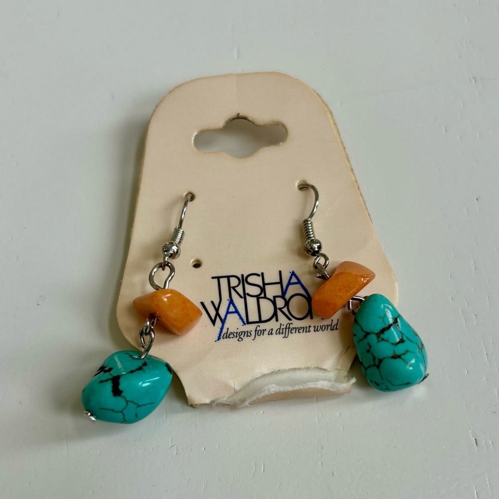 Trisha Waldron Turquoise Dangly Fish Hook Earrings